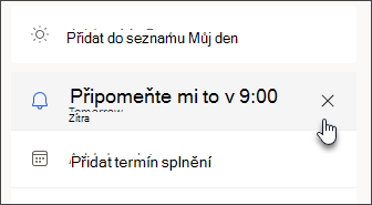 Snímek obrazovky zobrazující ikonu zrušení pro odebrání připomenutí úkolu