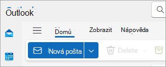 Snímek obrazovky s novým pásem karet Outlooku