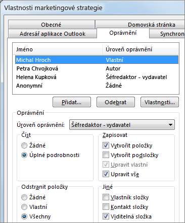 Nastavení oprávnění pro veřejnou složku
