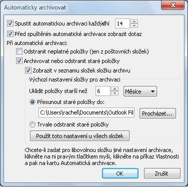 AutoArchive settings dialog box
