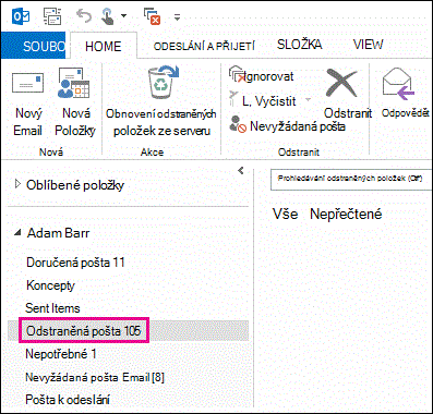 V seznamu složek klikněte na Odstraněné položky.