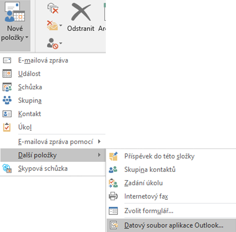 Vytvoření nového datového souboru aplikace Outlook