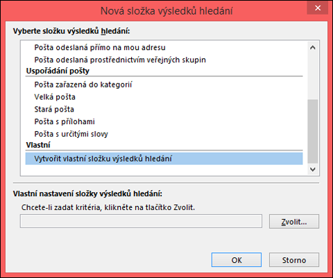 Vyberte možnost Vytvořit vlastní složku výsledků hledání.