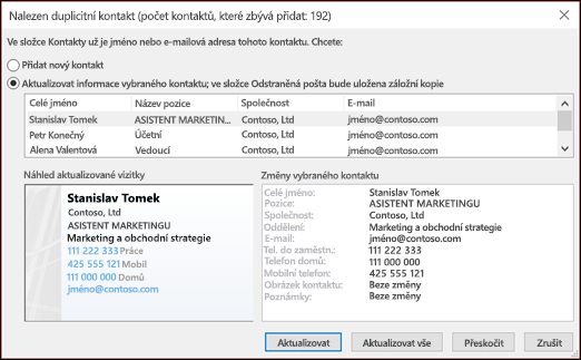 Zvolte, co chcete udělat s duplicitními kontakty.