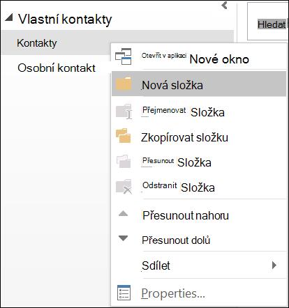 Vytvoření nové složky kontaktů