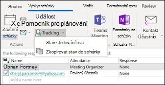Můžete vytisknout seznam účastníků schůzky a jejich stav odpovědi.
