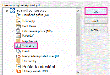 Přesunutí kontaktu do složky Kontakty