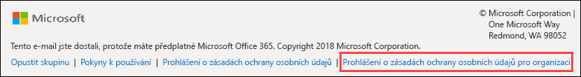 Office 365 Skupiny – uvítací zpráva pro hosta zápatí