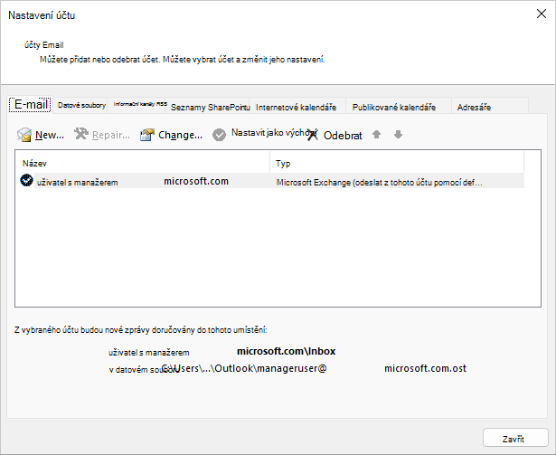 Zvolte jméno v dialogovém okně Nastavení účtu, dialogové okno Email účty.