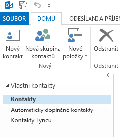 V části Moje kontakty klikněte pravým tlačítkem na složku Kontakty.
