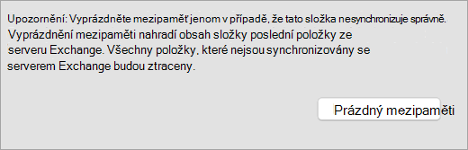 Ukazuje tlačítko Vyprázdnit mezipaměť a upozornění na kartě Obecné.