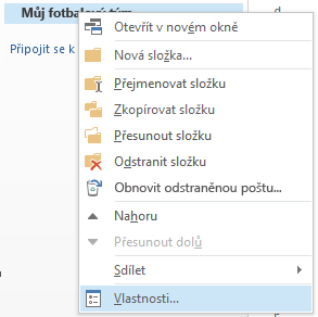 Klikněte na novou složku pravým tlačítkem a potom klikněte na Vlastnosti.