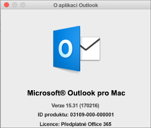 Pokud Outlook používáte prostřednictvím Office 365, bude v okně s informacemi o aplikaci Outlook uvedené předplatné Office 365.