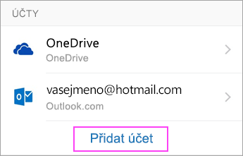 Klepněte na Přidat účet