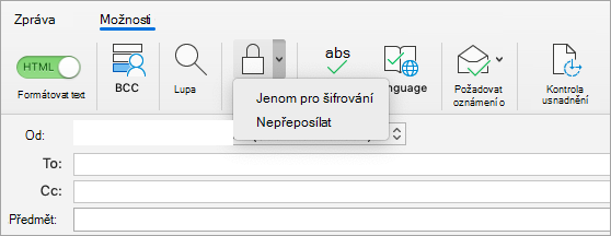 Zobrazení tlačítka pro šifrování v e-mailové zprávě