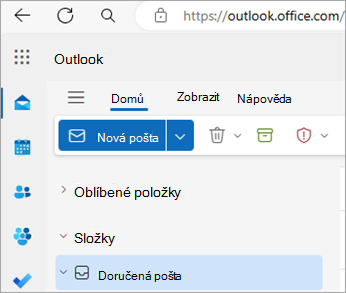 Snímek obrazovky s domovskou stránkou aplikace Outlook na webu