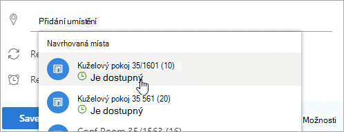 Snímek obrazovky s navrhovanou polohou