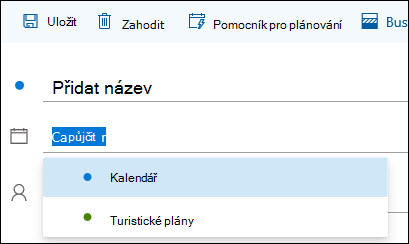 Snímek obrazovky s názvem kalendáře ve formuláři podrobností události