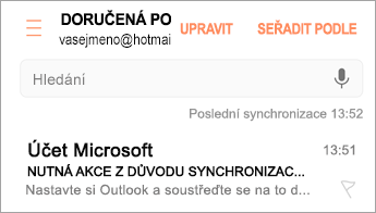 Otevřete e-mail s předmětem Nutná akce.