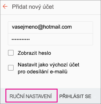 Vyberte Ruční nastavení