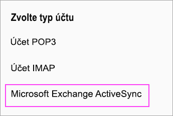 Výběr protokol protokol Exchange ActiveSync