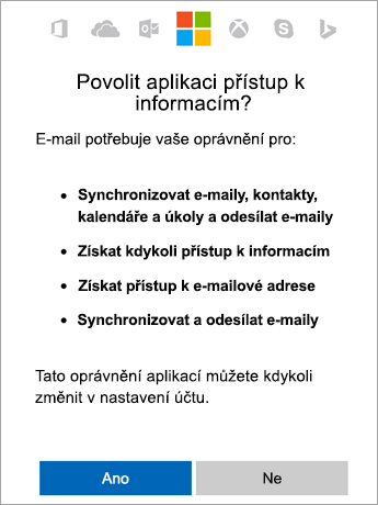 Klepnutím na Ano přijměte oprávnění