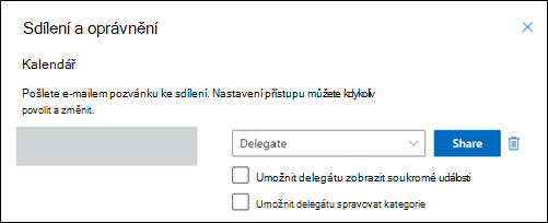 Delegovat okno sdílení správy kategorií a oprávnění