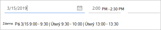 Snímek obrazovky s časy, kdy je k dispozici pozvaná osoba
