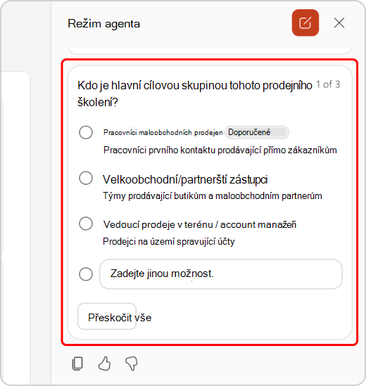 Objasnění otázek v chatu v agentském režimu