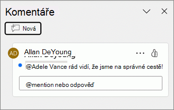 V podokně Komentáře se vedle komentáře zobrazí modrá tečka.