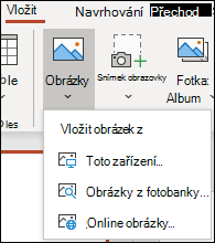 Vložení umístění obrázku na pásu karet.