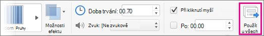 Tlačítko Použít u všech na kartě Přechody