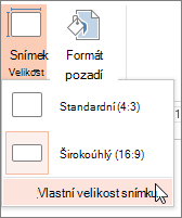 Položka nabídky Vlastní velikost snímku