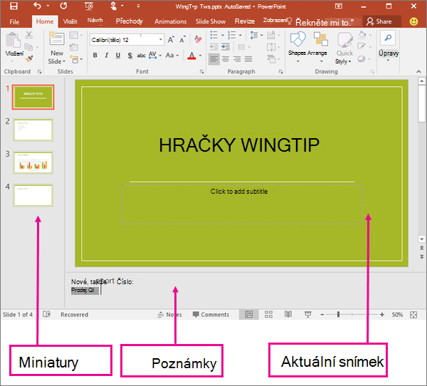 Zobrazuje Normální zobrazení v PowerPointu.