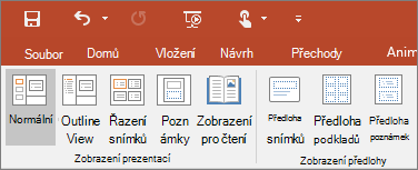 Nabídka Zobrazení v PowerPointu