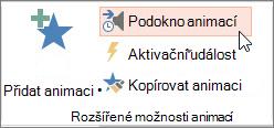 Otevření podokna animací