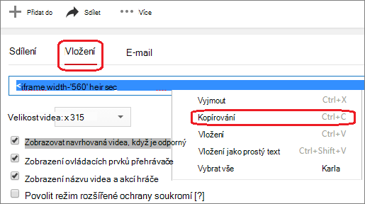 Zkopírujte kód pro vložení do rámce iFrame.