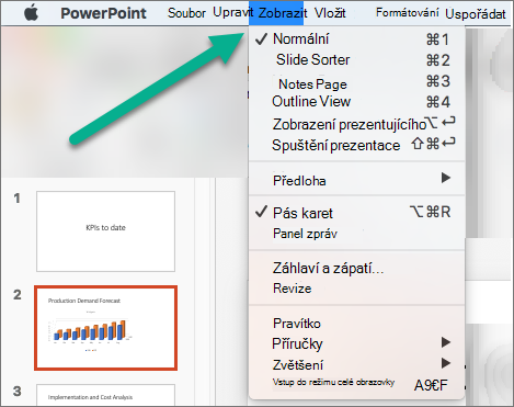 Nabídka Zobrazit v PowerPointu