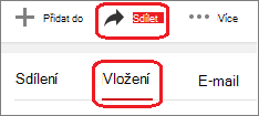 Klikněte na Sdílet a potom na Vložit.