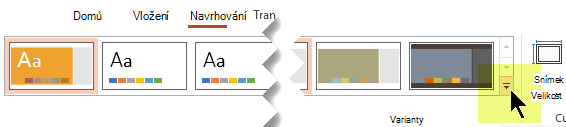 Po výběru tlačítka se šipkou dolů se otevře galerie barevných variant.