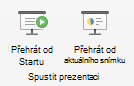 Snímek obrazovky zachycující přehrávání prezentace od začátku nebo od aktuálního snímku.