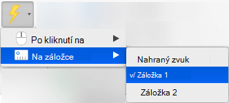 Aktivace animace, která se má přehrát u záložky