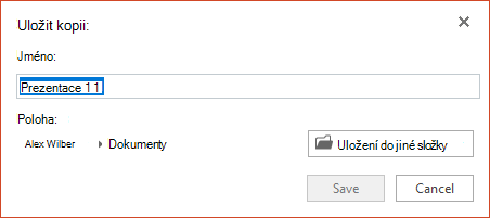 Dialogové okno Uložit kopii v PowerPointu Online