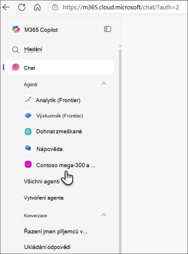 Použitý agent se zobrazí na levé liště