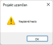 Snímek obrazovky s chybou Neplatné heslo