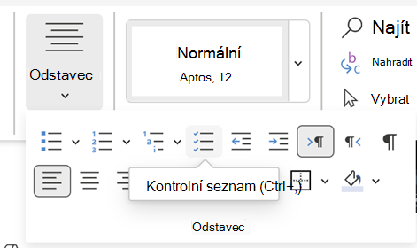 Vložení kontrolního seznamu aplikace Word
