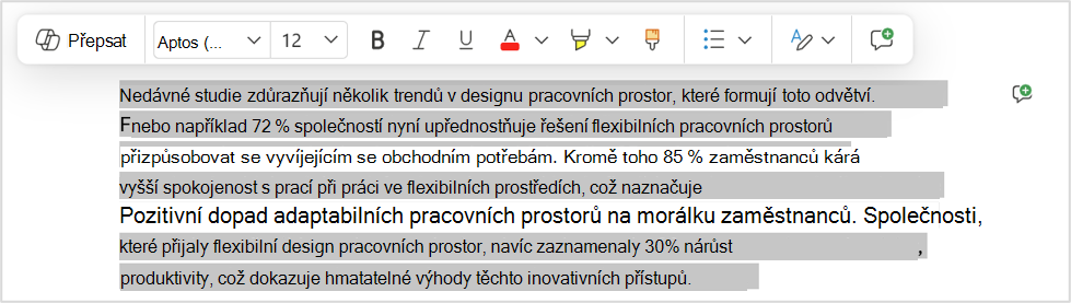 Možnost přepsání pro rychlou změnu na konkrétní pasáž.