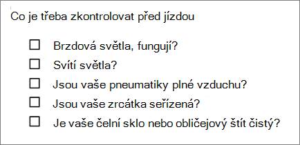 Příklad seznamu s odrážkami a poli.