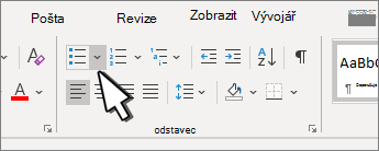 Šipka dolů s odrážkami zvýrazněná ve skupině Odstavec