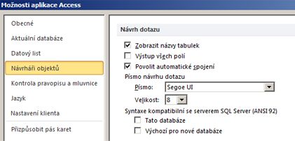 Zobrazí nastavení návrhu dotazu.